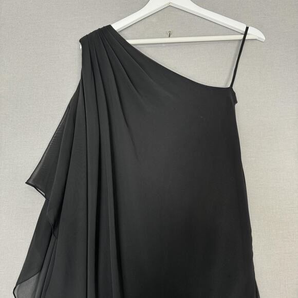 XSCAPE Dress Womens 4 Black One Shoulder Rhinestone Sash Gown Evening Formal - Picture 6 of 14